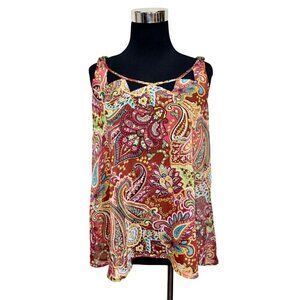 Daytrip Semi-sheer Sleeveless Tank Top Bead Straps Paisley/Floral Sz L   .f